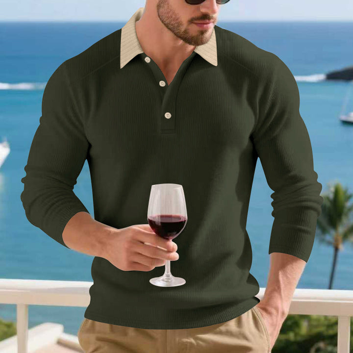 Men's long-sleeved polo shirt with textured collar Lune London