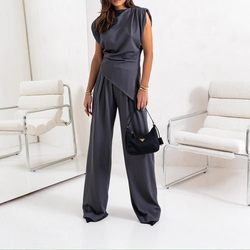Elegantly tailored women's jumpsuit with an asymmetrical design and wide leg Amarae