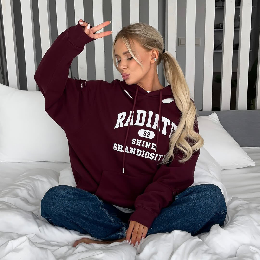 Oversized hoodie for women with trendy tear details Lune London