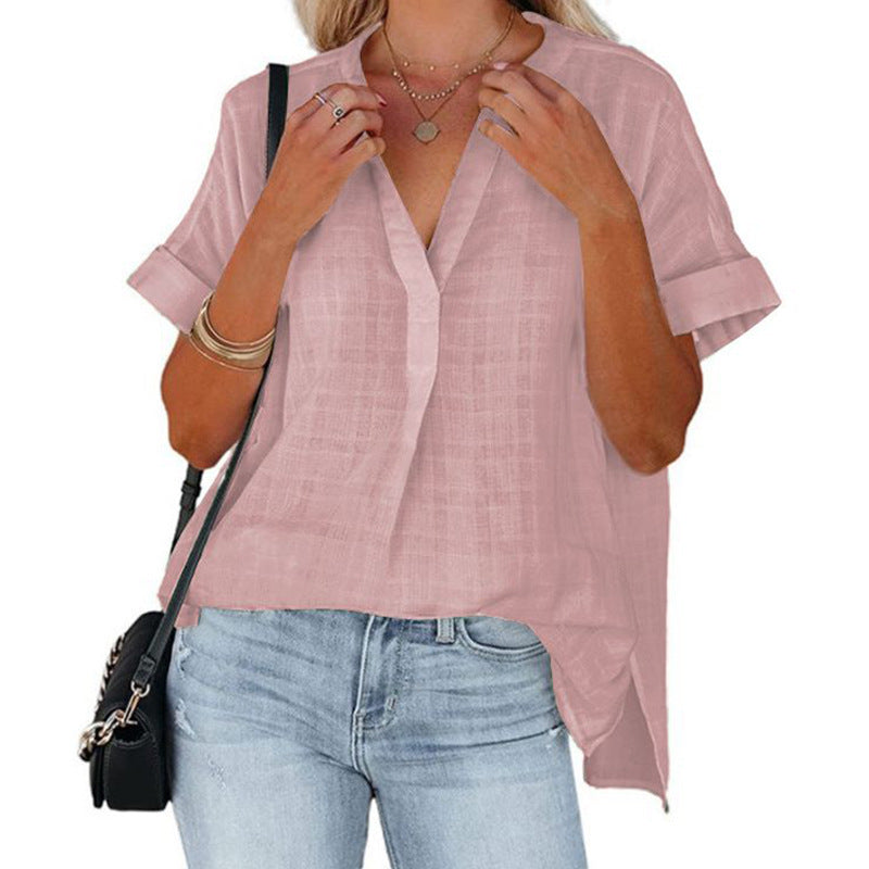 Simple short-sleeved shirts for women with a loose fit and turned-down collar Lune London