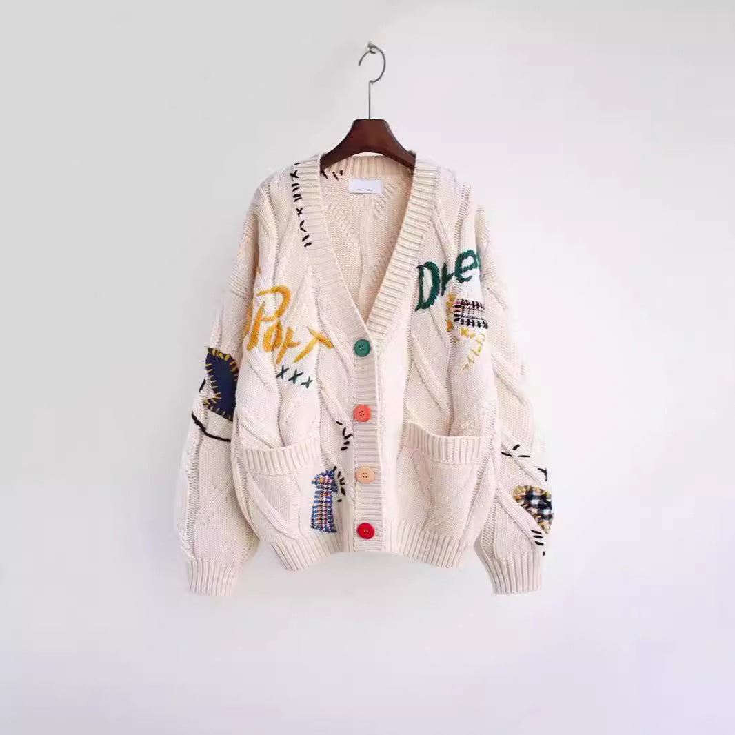Women's knit jacket with colorful pattern and practical pockets Lune London