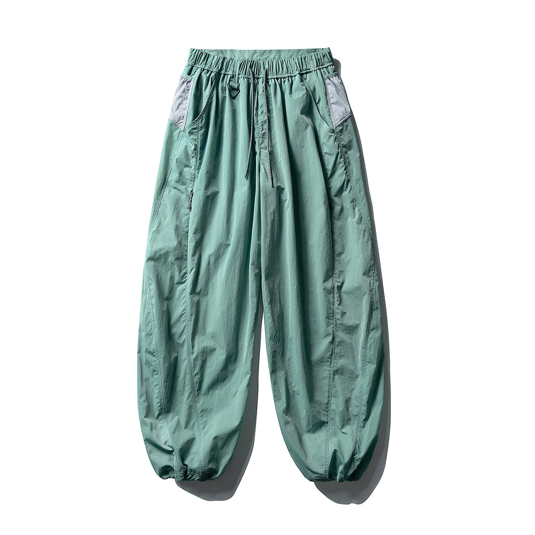 Men's Balloon Silhouette Ripstop Casual Pants with Elastic Drawstring Waistband, Zip Pockets and D-Ring Amarae