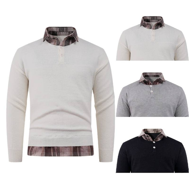 Men's sweater with integrated shirt collar and button detail Lune London