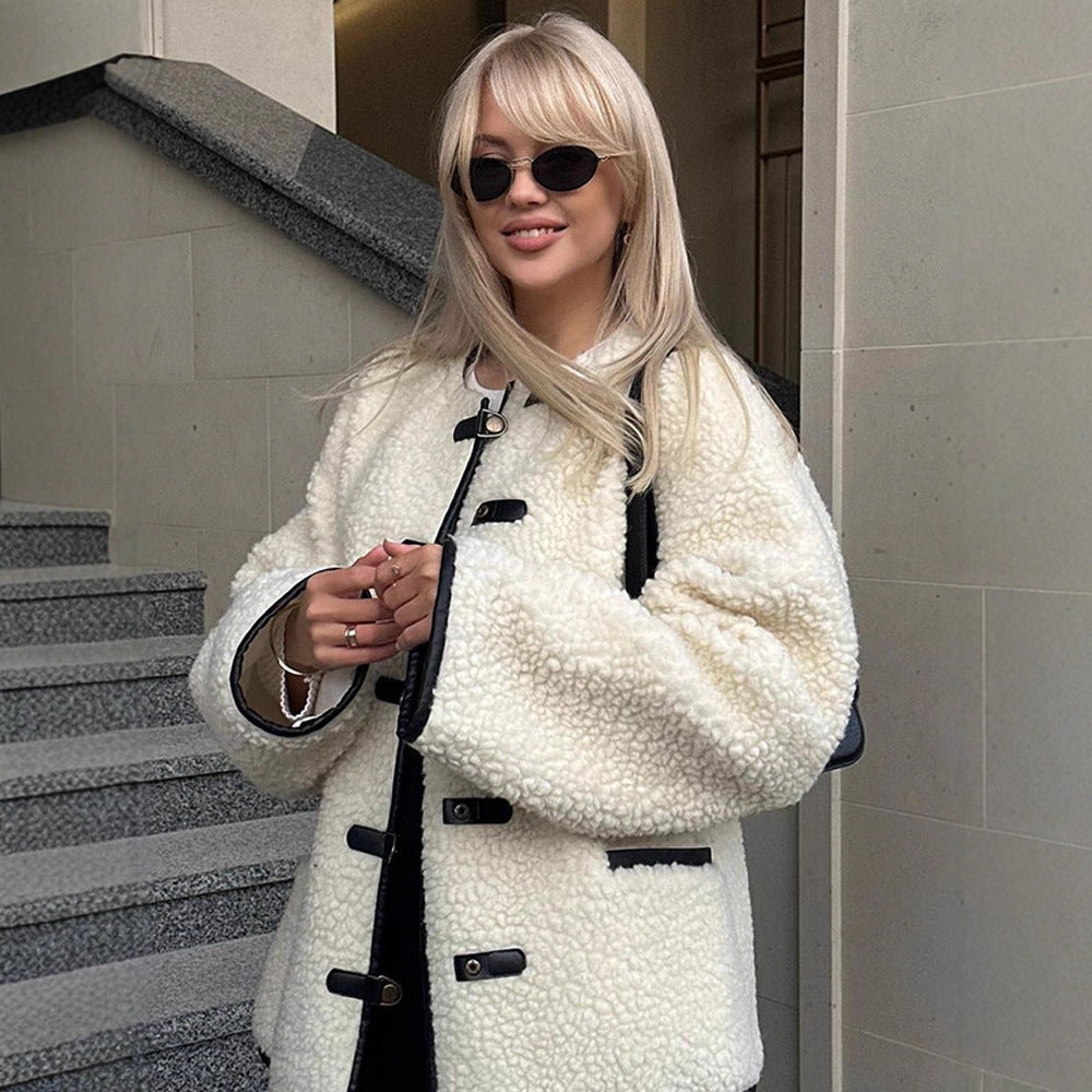 Faux fur jacket for women with a modern cut and practical button details Lune London