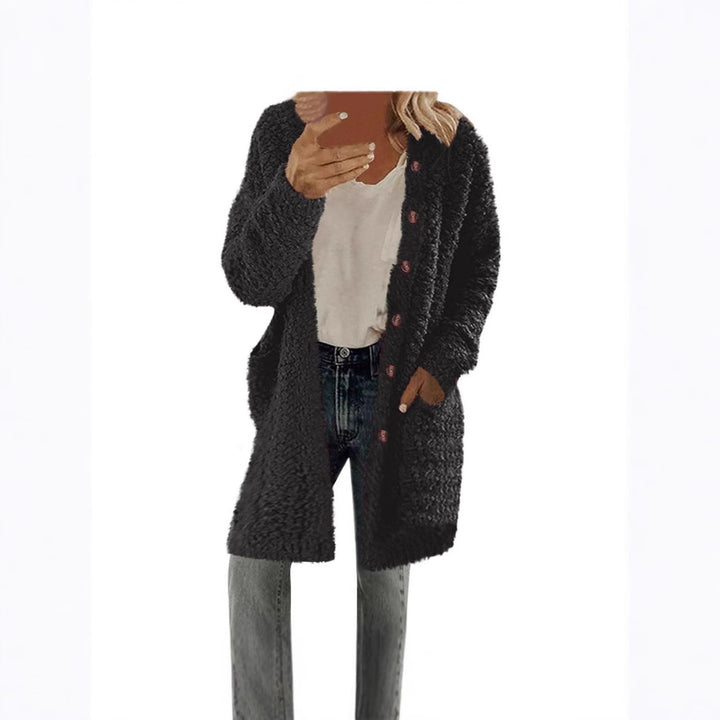 Ladies Long Plush Jacket with Button Detail Amarae