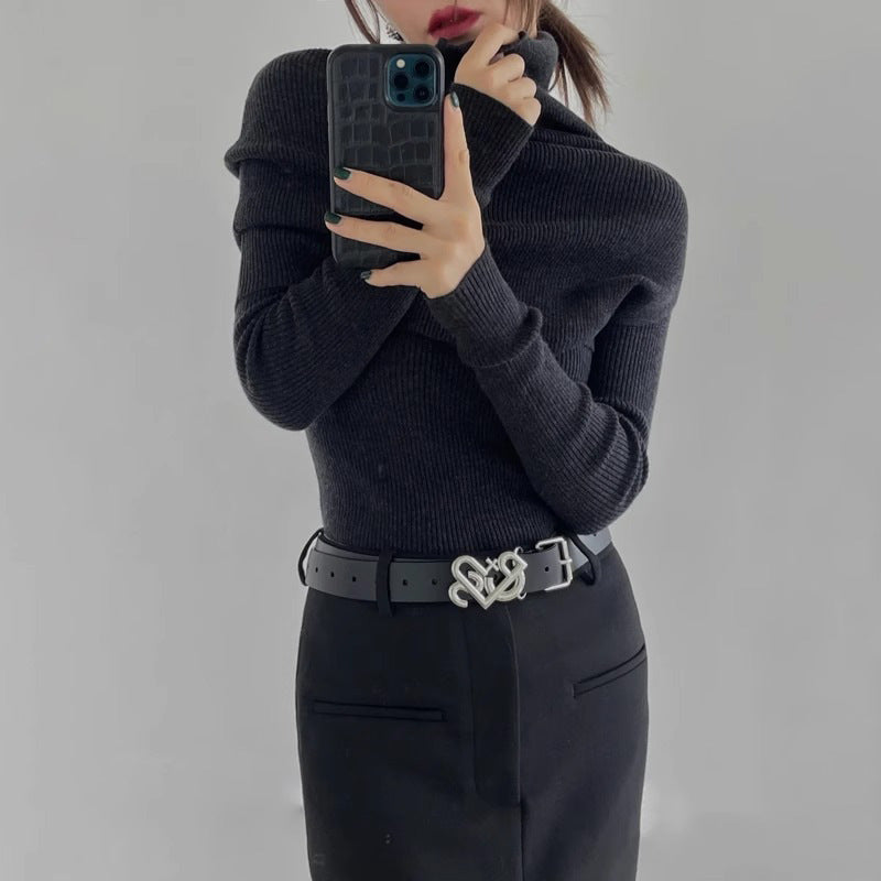 Femmes pull élégant à col roulé avec coupe asymétrique Chic & Stil