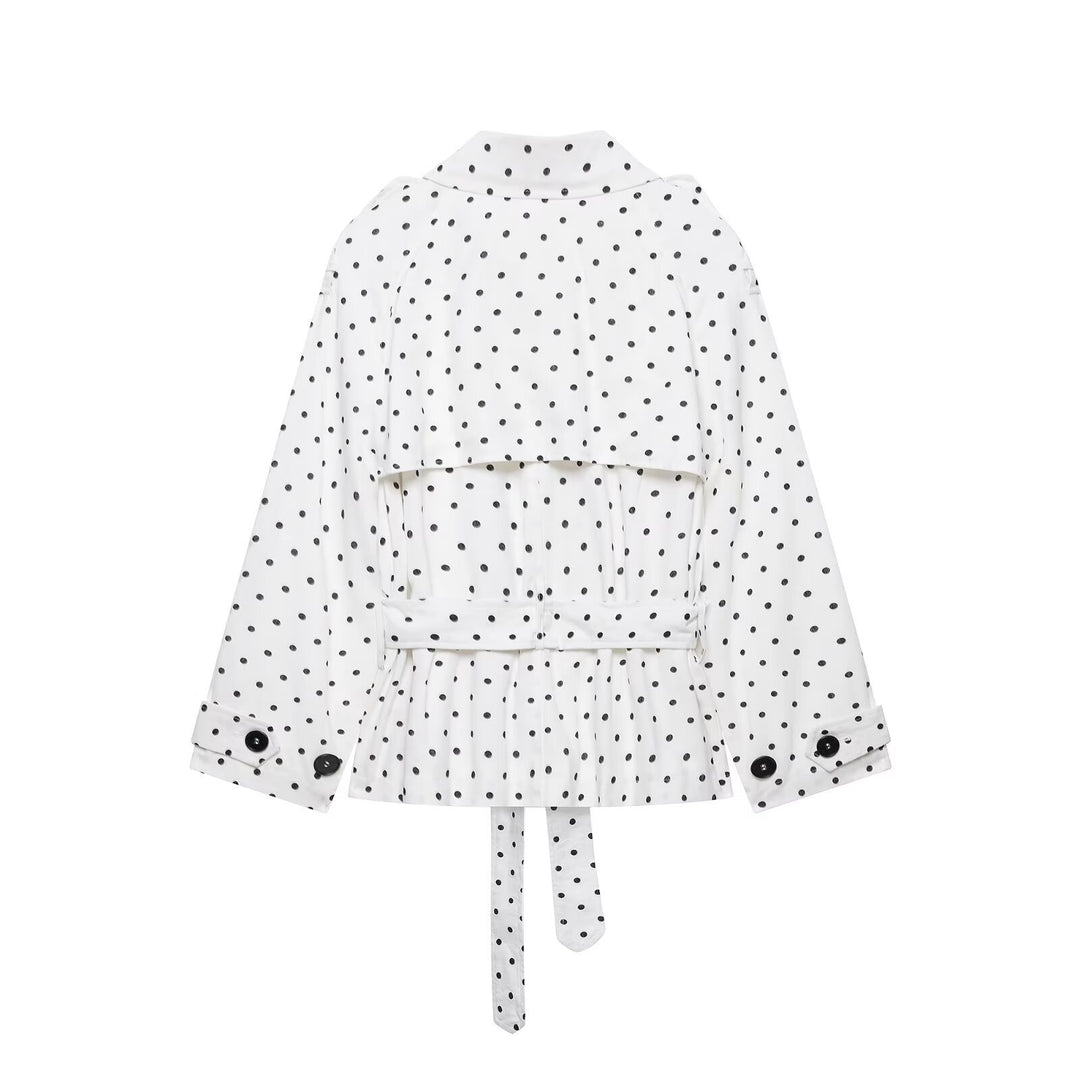Women's short trench with waist belt and polka dot pattern Amarae
