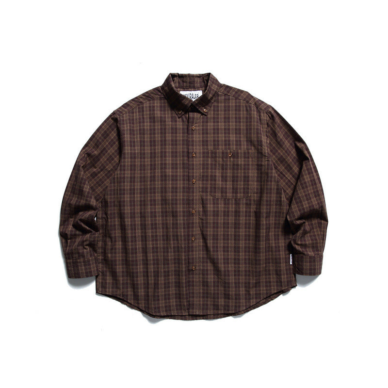 Men's Oversized Checkered Button-Down Shirt with Chest Pocket and Rounded Hem Amarae