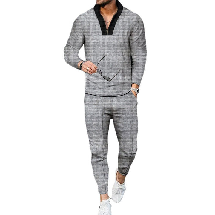 Men's sports outfit with modern high collar and fine check pattern
