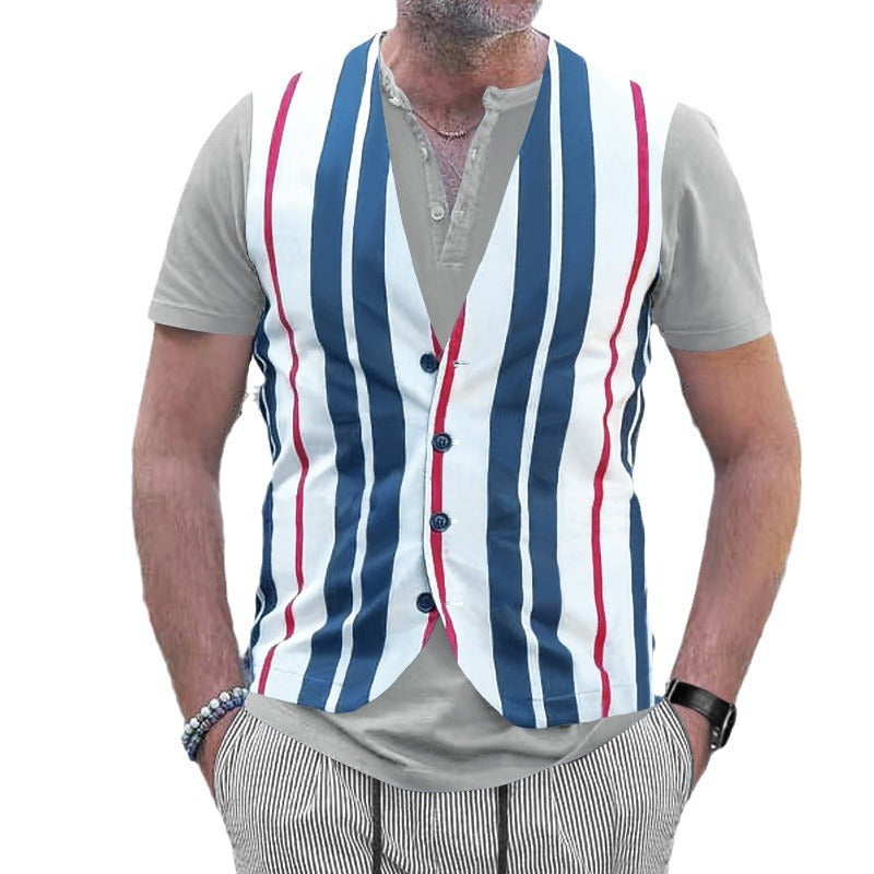 Short-sleeved shirt for men with a sporty striped look and button placket Lune London