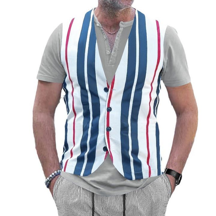 Short-sleeved shirt for men with a sporty striped look and button placket Lune London