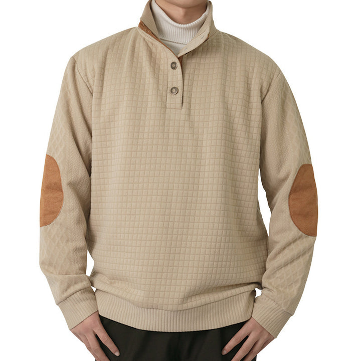 Elegant sweater for men with textured channel pattern and contrasting elbow patches Lune London