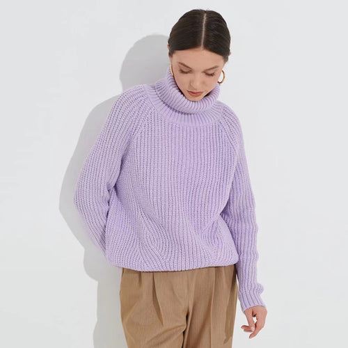 Women chunky knit sweater with high collar Amarae