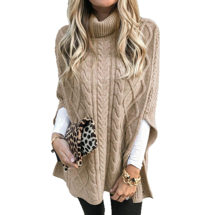 Women Knit Poncho with Turned Collar Lune London