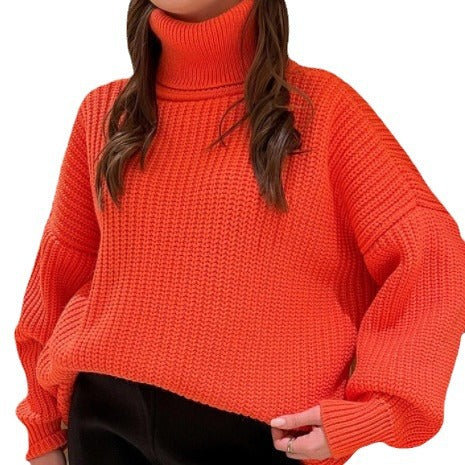 Ladies Chunky Knit Sweater with High Collar Lune London