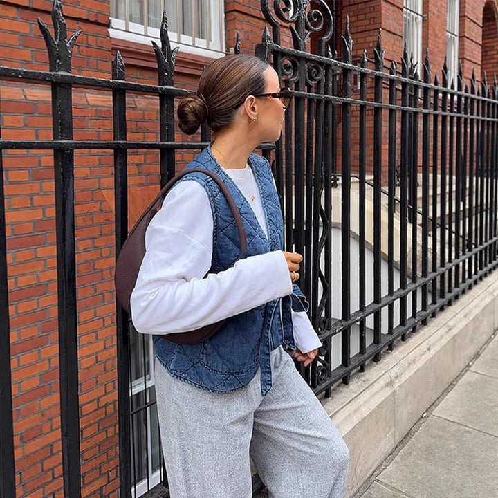 Women’s Quilted Utility-Style Vest with Tie Belt & Patch Pockets Amarae