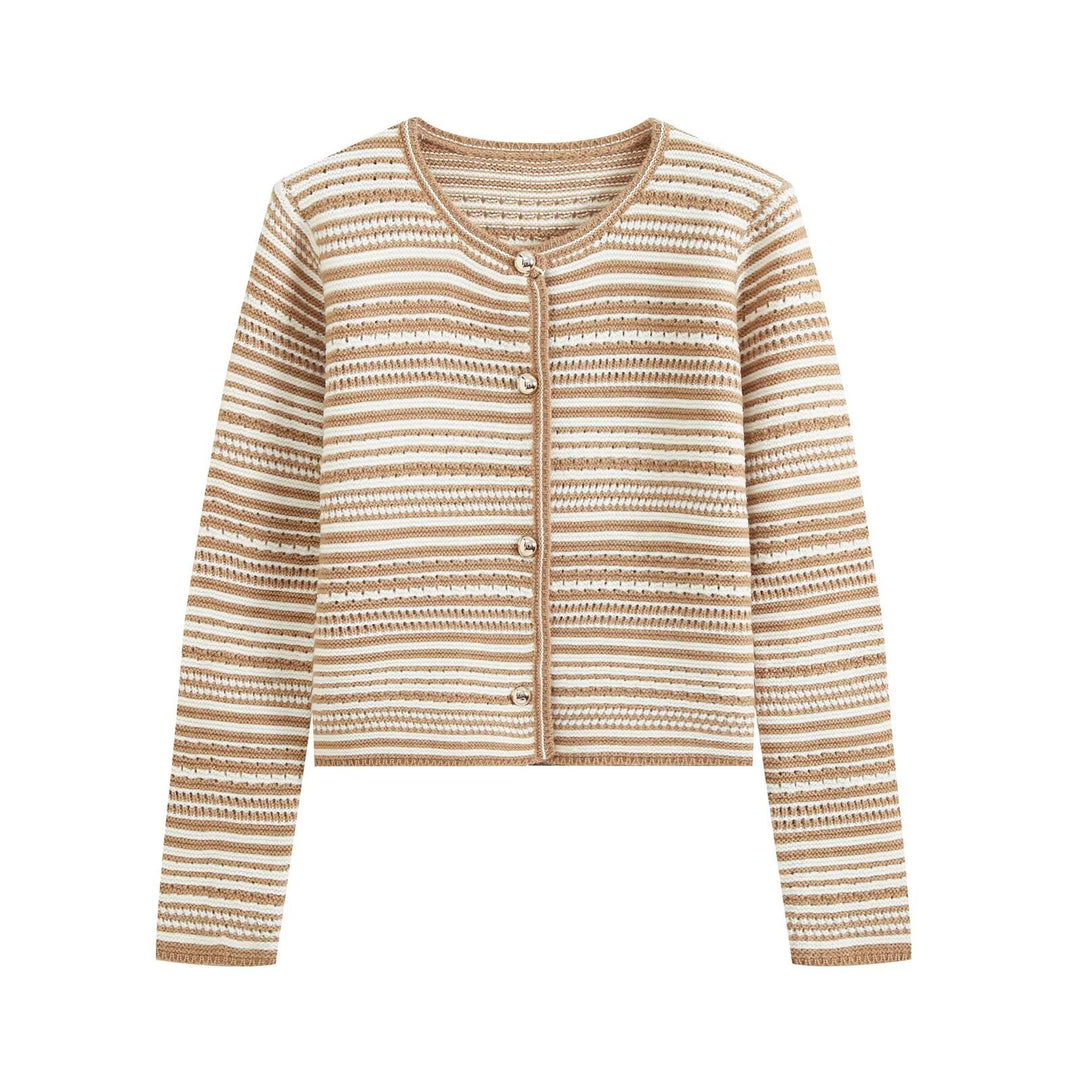 Women's Structured Stripe Fine Knit Cardigan with Decorative Buttons Amarae