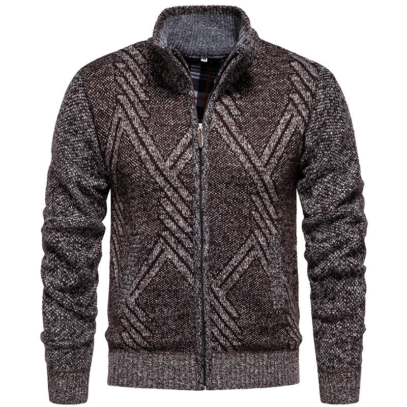 Knitted jacket for men with textured cable pattern and practical pockets Lune London