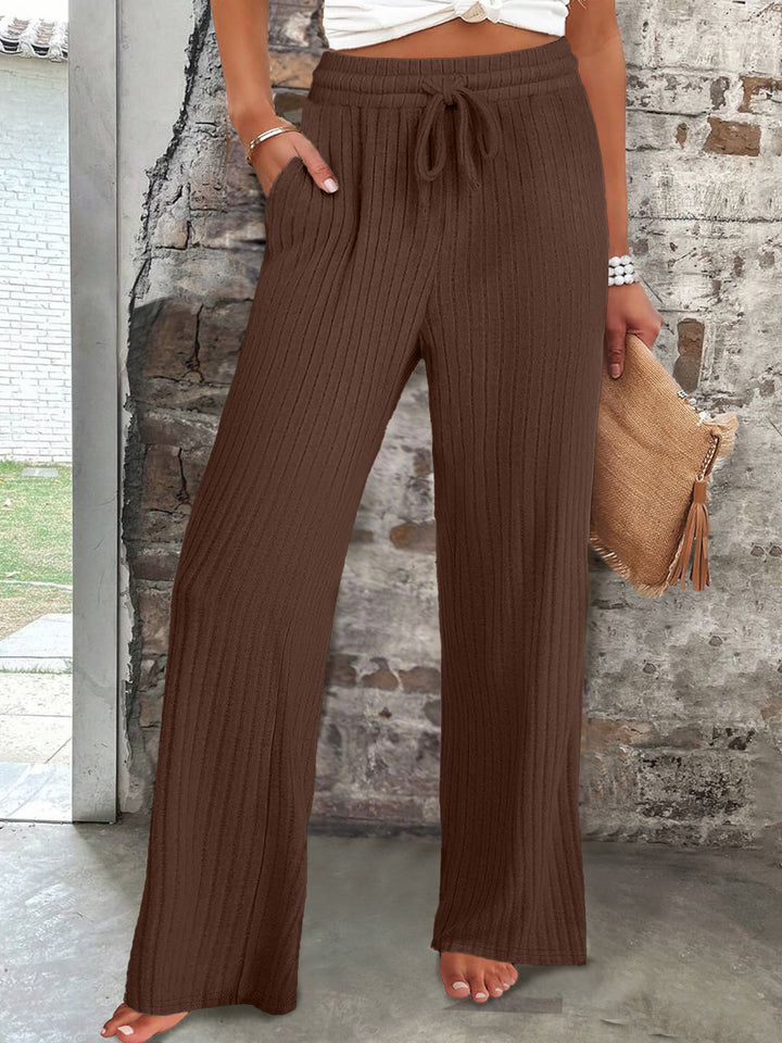 Soft ribbed pants for women with elastic waistband and practical pockets Lune London