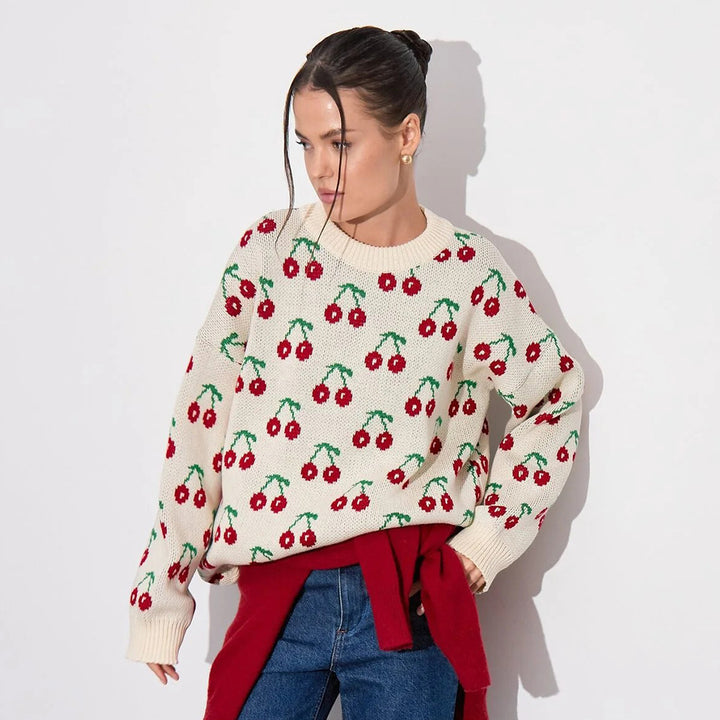 Pull en tricot à motifs pour femmes avec design fruité et coupe décontractée Chic & Stil