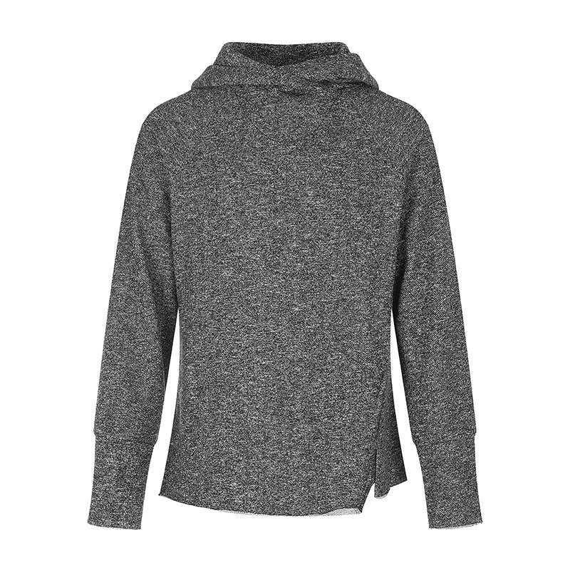 Women's pullover hoodie with fine textured knit, side slits and extended cuffs Amarae