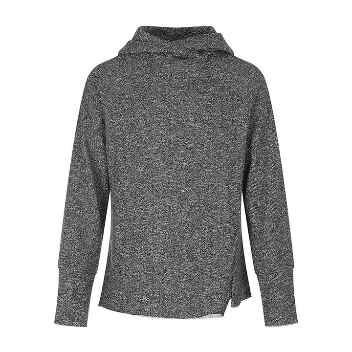 Women's pullover hoodie with fine textured knit, side slits and extended cuffs Amarae