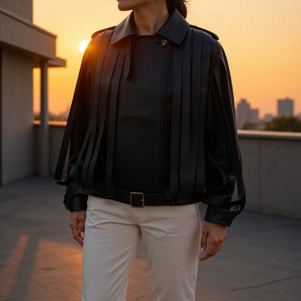 Veste de navigation brillante pour femmes avec des détails frangés et une ceinture pratique Chic & Stil