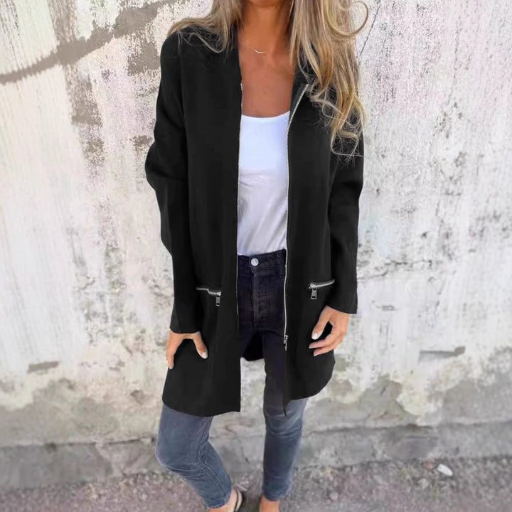 Ladies Long full-zip cardigan with practical pockets Lune London