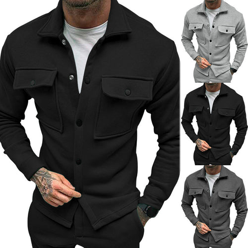 Robust flannel jacket for men with practical chest pockets and modern high collar Amarae