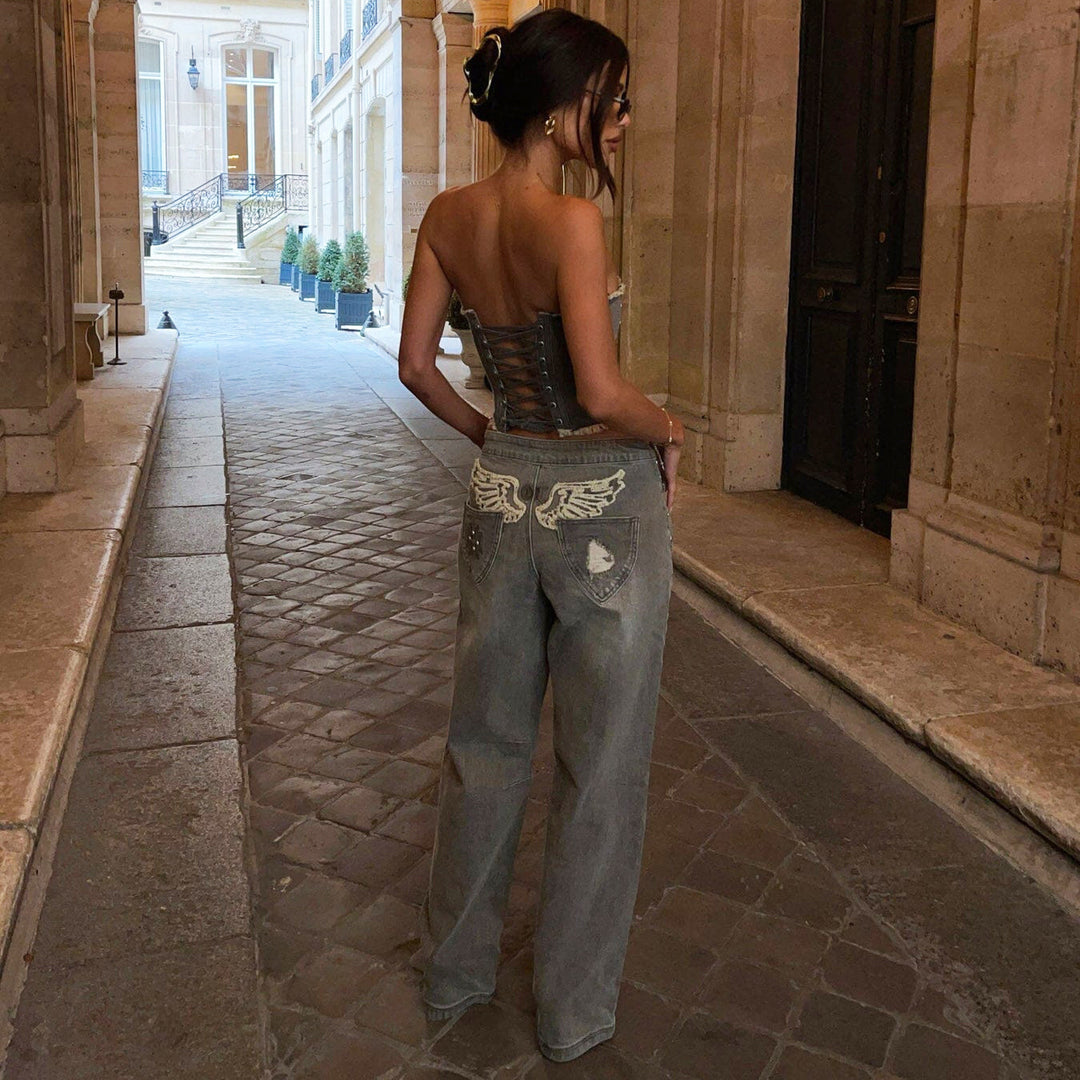 Women's Crop-top and wide jeans with decorative accents Lune London