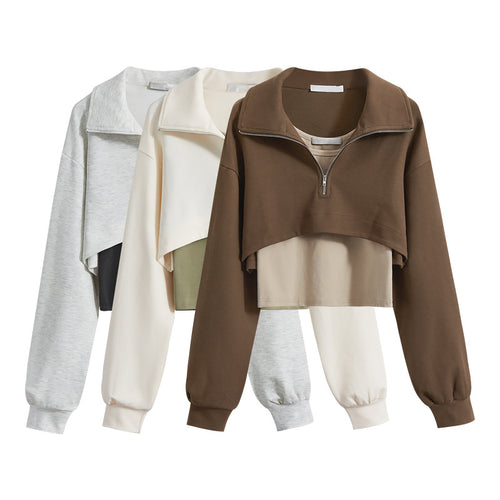Ladies fashionable cropped sweatshirt with high collar and zipper Chic & Stil