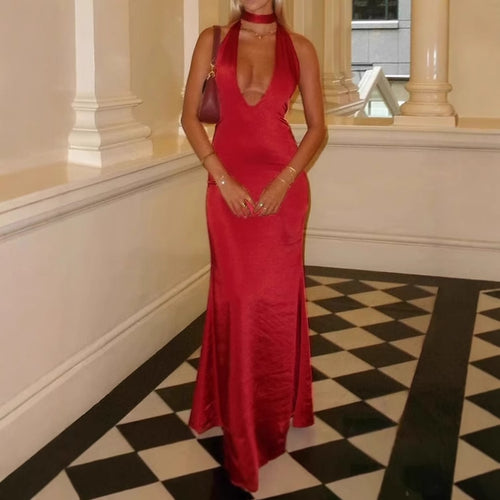 Elegant Maxi Dresses for Women with Deep V Neckline and Chic Narrow Tie Belt