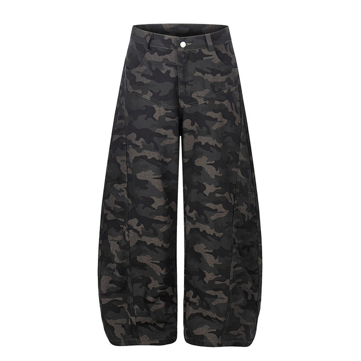 Women's Wide Camouflage Palazzo Pants with High Waist, Belt Loops, and Balloon-Shaped Leg Amarae
