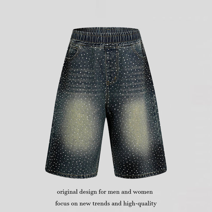 Women's high-waisted denim culotte shorts with comfort waistband and subtle polka dot pattern Amarae