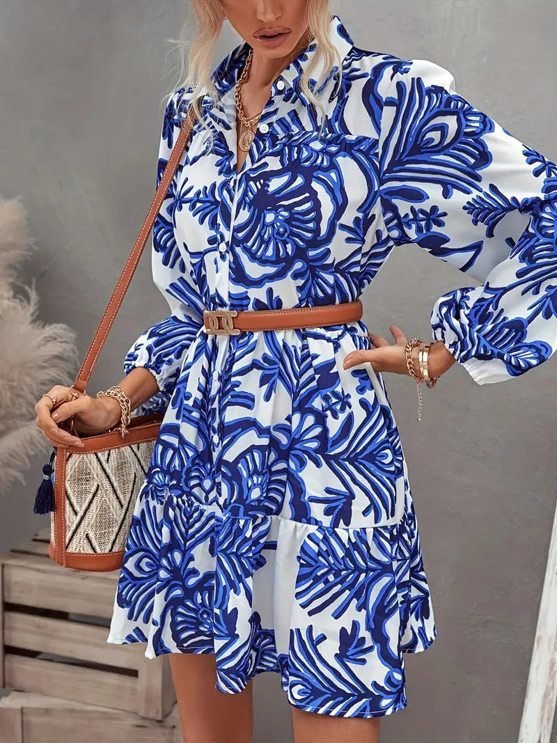Shirt dress for women with voluminous skirt and floral pattern Lune London