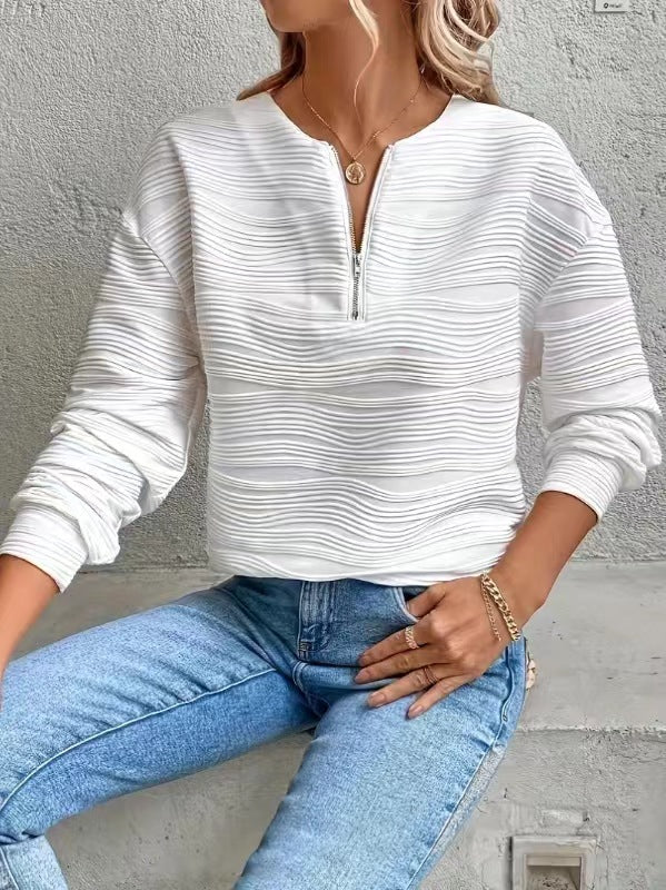 Ladies Modern Sweatshirt with Half Zipper and Textured Design Amarae