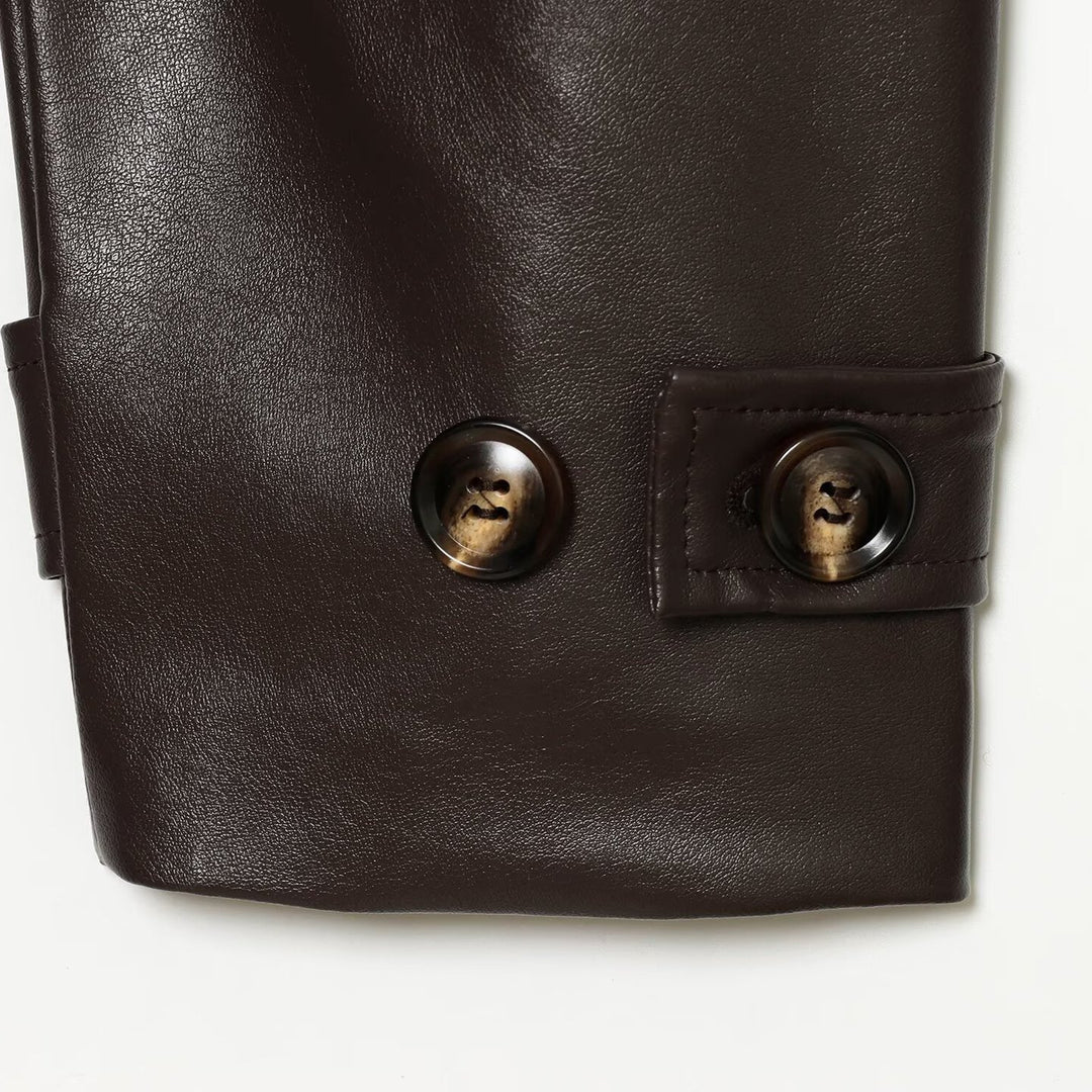 Women's Tailored Cropped Vegan Leather Jacket with Stand Collar and Tie Belt Amarae
