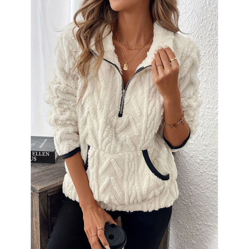 Ladies comfortable hoodie with high zip and practical pockets Lune London