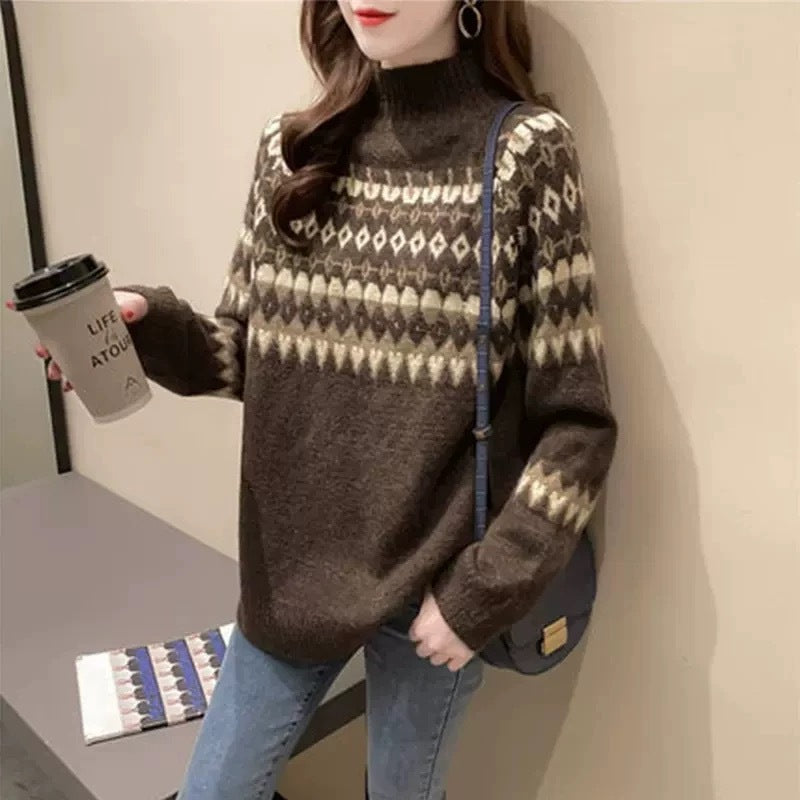 Ladies Trendy Sweater with Geometric Fair-Isle Pattern Lune London