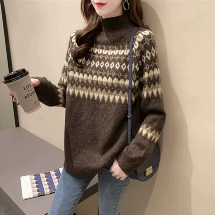 Ladies Trendy Sweater with Geometric Fair-Isle Pattern Lune London