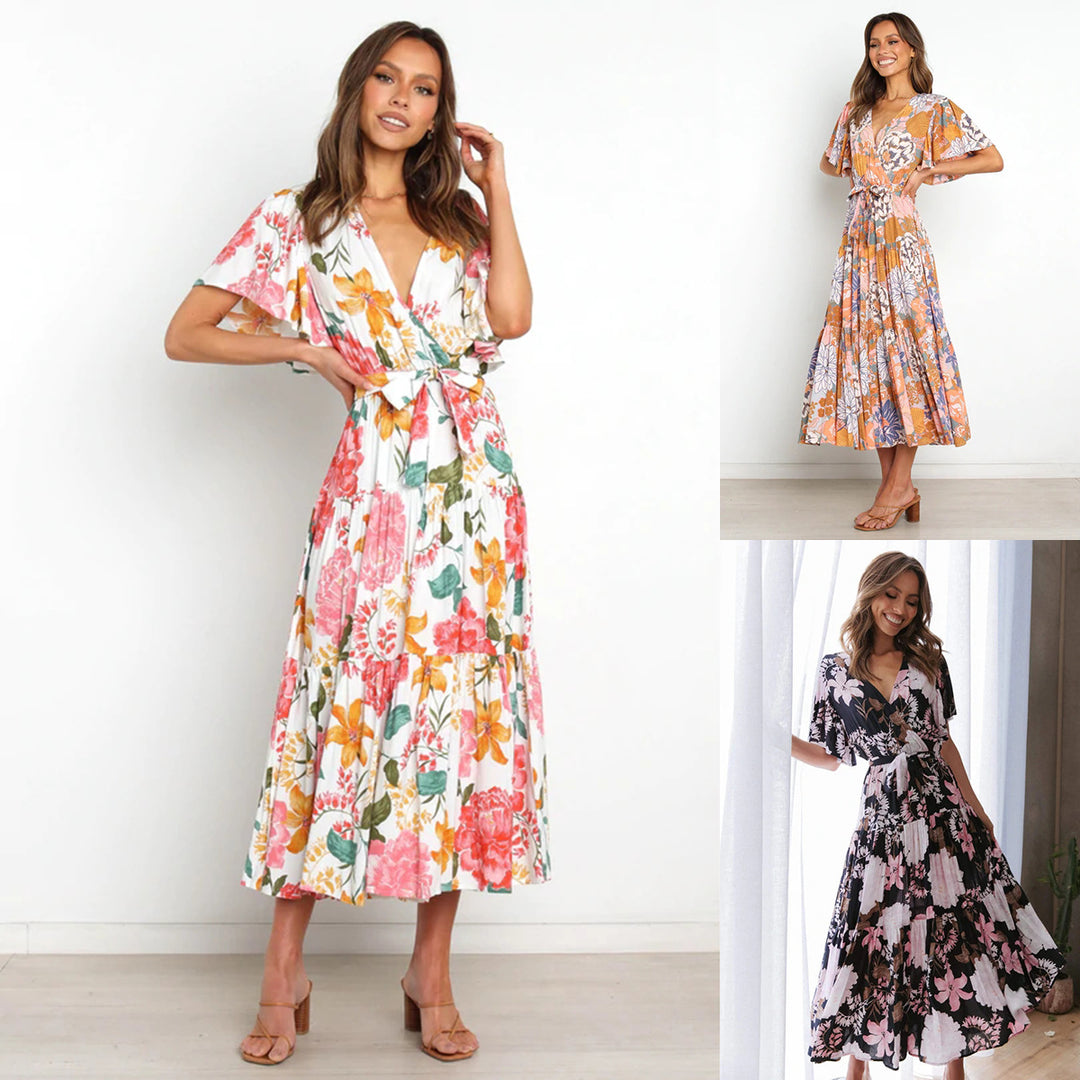 Lune London Floral Maxi Dress for Women with Ruffled Sleeves