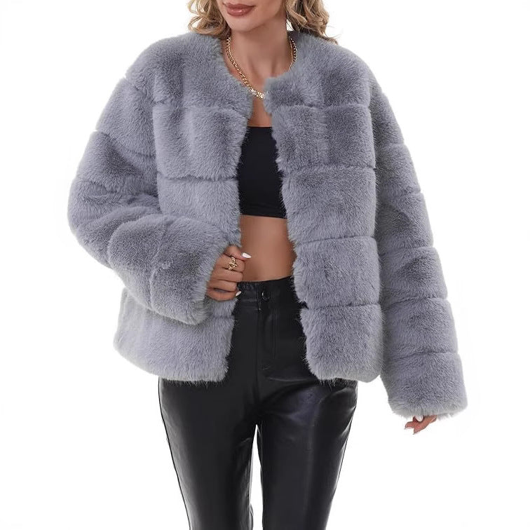 Ladies Cozy Faux Fur Jacket with Puff Sleeve Design Heidi Style
