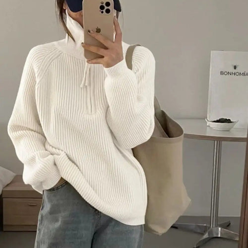 Pull en tricot épais pour femme avec fermeture éclair et col montant Chic & Stil