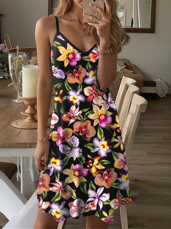 Floral summer dress for ladies with spaghetti straps and A-line Lune London