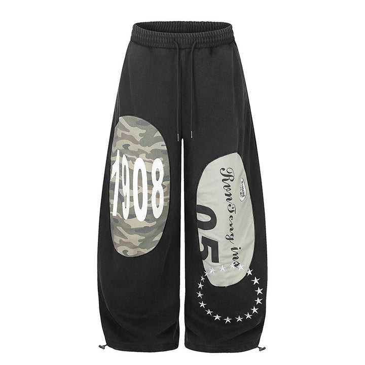 Women Loose Fit Jogging Pants with Camouflage Patches and Drawstring Amarae