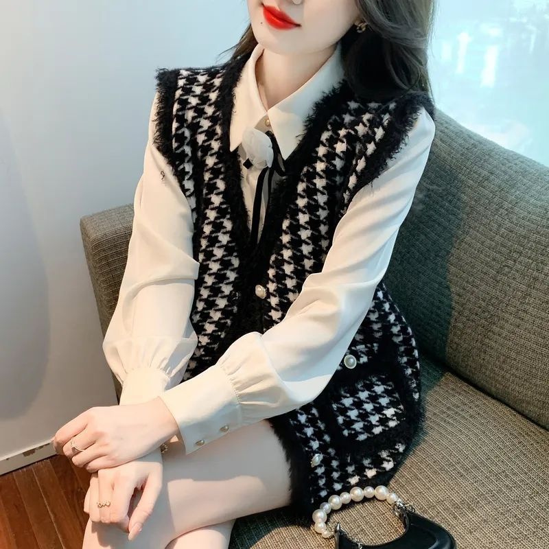 Gilet à la mode pour femmes avec motif pied-de-poule classique Chic & Stil