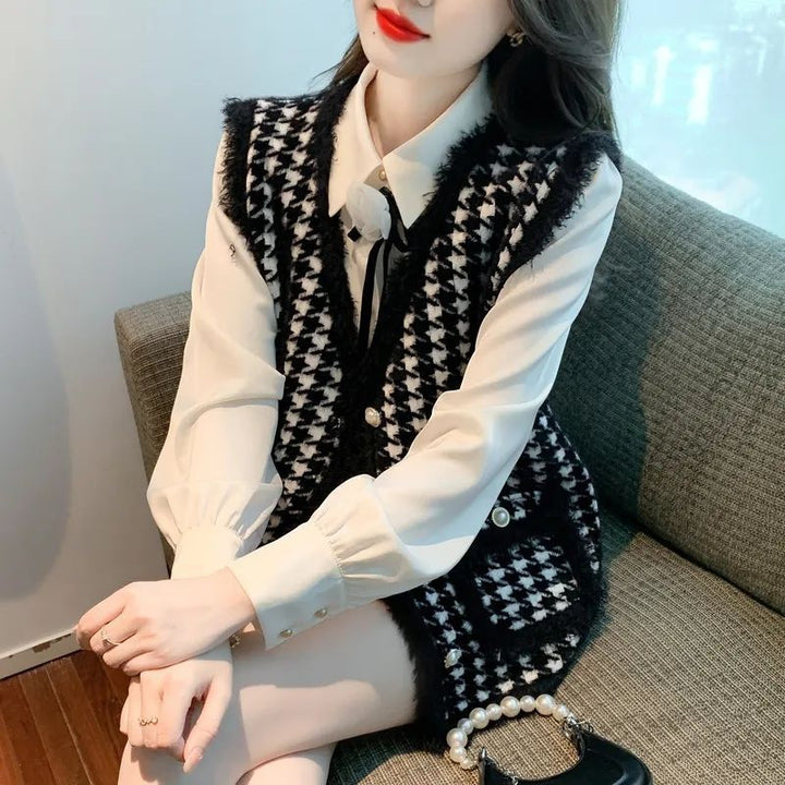 Gilet à la mode pour femmes avec motif pied-de-poule classique Chic & Stil
