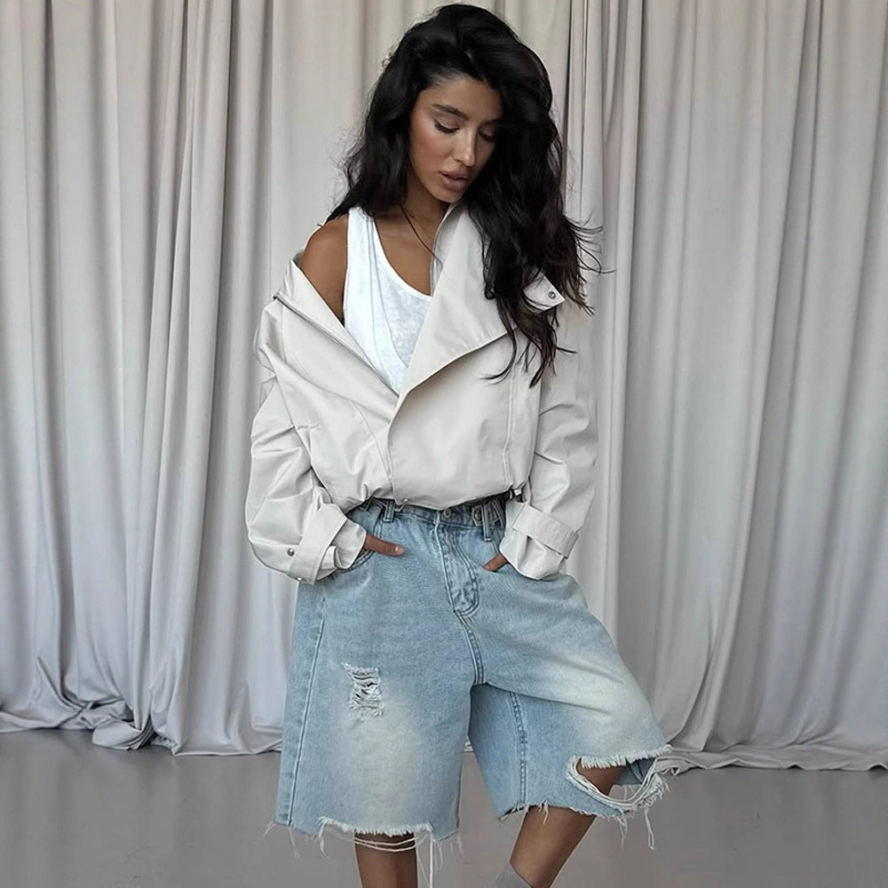 Women's short jacket in oversized look with wide lapels and drawstring waist Amarae