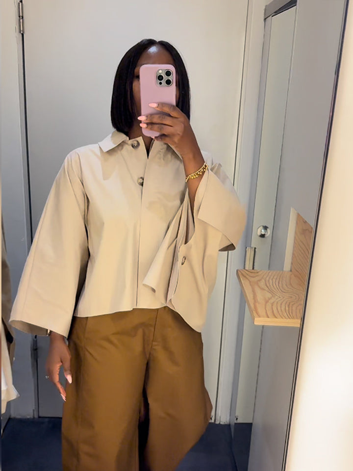 Women's Boxy Cropped Shirt Blouse with Wide Batwing Sleeve and Fine Tuck Amarae