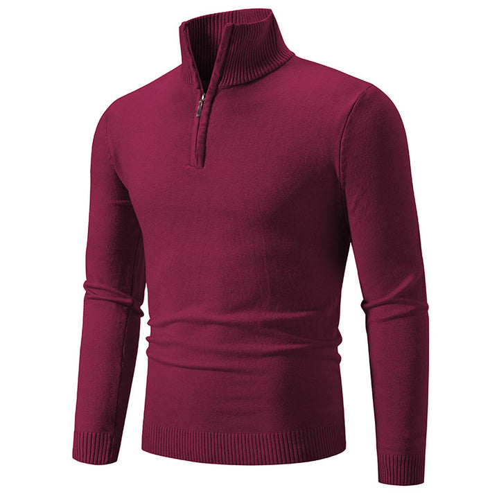 Knitted sweater for men with high collar and practical zipper Lune London